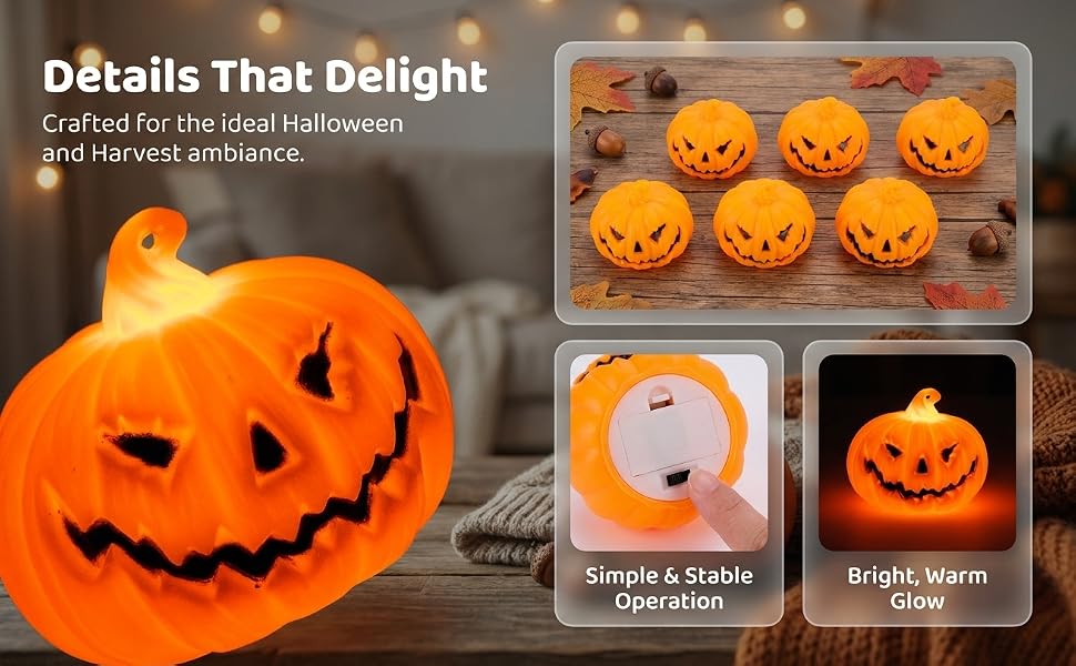 6 Pcs Mini LED Jack-o&amp;#39;-Lantern Pumpkin Lanterns, Light Up Halloween Pumpkin Lights with Spooky Face