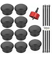 10PCS Desk Grommet Witch 15 Zip Ties, Table Cable Grommet 50mm with Hole Saw, Round Cord Cable Ho...
