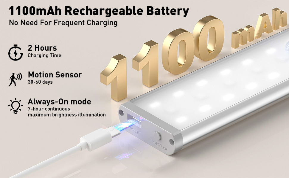 Under Cabinet Lighting,1100mAh Rechargeable Wireless Motion Sensor Lights,15 Color Changing