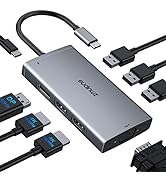 USB C Docking Station Dual Monitor for Dell HP, Laptop Docking Station Quadruple Display USB C Hu...