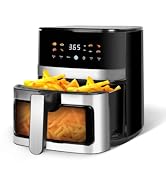 MIRASTON 5.8QT Digital Air Fryer with Viewable Window, Adjust Temp &amp;amp; Timer, Air Frying, Reheat