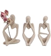 JINGIHE Home Decor Thinker Statue, 3pcs Sandstone Resin Collectible Figurines, Abstract Aesthetic...