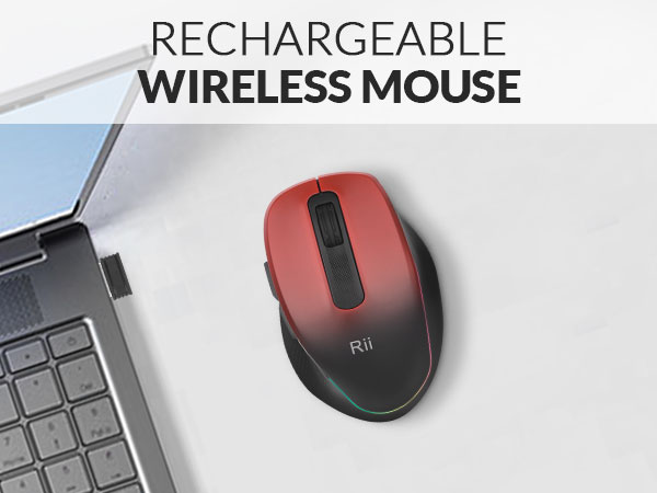 Rii Wireless Mouse 2.4G USB Computer Mouse Rechargeable LED Ergonomic Mouse for Laptop