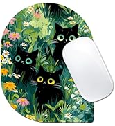 Velluxion Black Cat Mouse Pad, 6 x 8 in Green Botanical Design, Oval-Angle Portable Mousepad with...