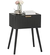 AWASEN Black Nightstand, Small End Tables Living Room, Accent Bedside Table with Fluted Drawer fo...