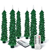 NICEME 6PCS Flameless Christmas Tree Candles with Remote Timer, 9.6” Real Wax Christmas Candlesti...