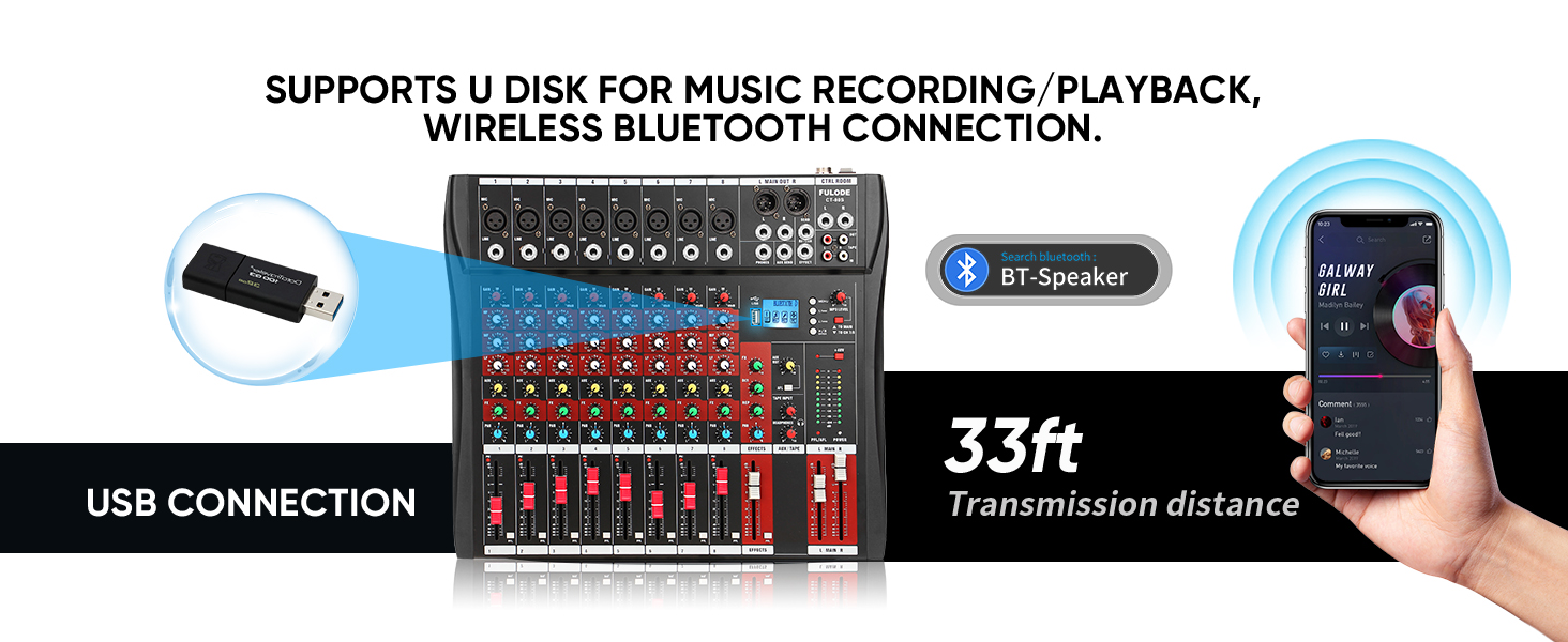 SUPPORTS U DISK FOR MUSIC RECORDING/PLAYBACK,WIRELESS BLUETOOTH CONNECTION.
