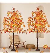 2 Pack 5FT Artificial Lighted Maple Tree, Halloween Decor Artificial Tree with Timer, 200 LED War...