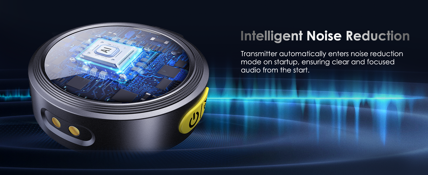 Wireless microphone with intelligent noise reduction for clear and focused audio.