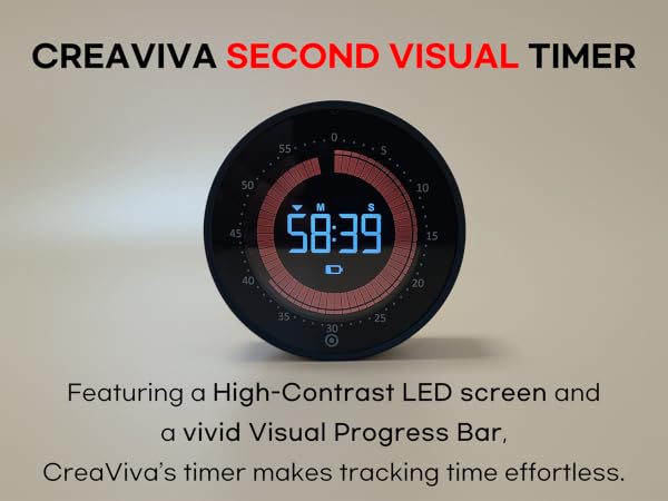 CreaViva Digital Kitchen Timer, Backlight, Visual timer, countdown, count up timer