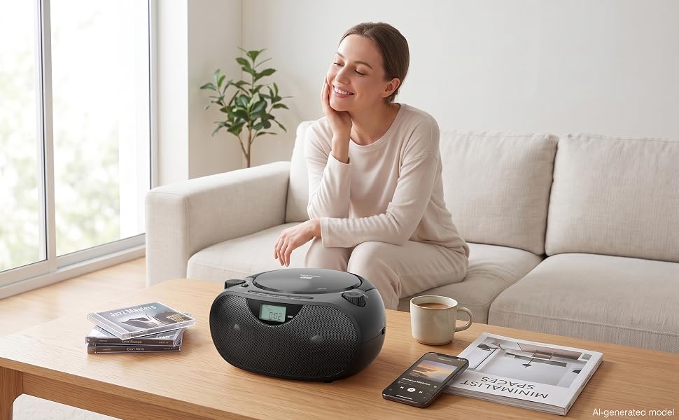 Portable CD Boombox with Bluetooth, AM/FM Radio and USB Playback