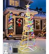 btfarm 7FT Christmas Cone Tree Lights Color Changing, 216LED Remote Prelit Outdoor Xmas Tree Ligh...