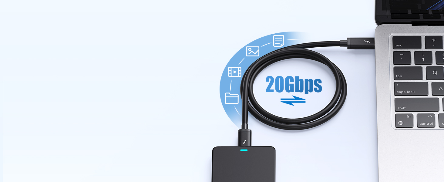 20Gbps Thunderbolt 3 to Thunderbolt 3 cable for fast data and charging