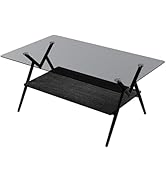 Styptika Glass Coffee Tables for Living Room, Rectangle 38'' Large Living Room Tables with Temper...
