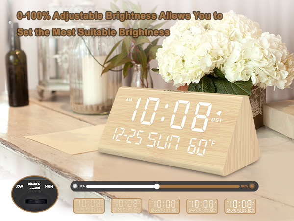 alarm clock with 0-100% dimmer