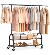 EAGMAK Heavy Duty Clothes Rack for Hanging Clothes Load 556 LBS, Height Adjustable Rolling Clothi...