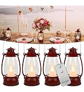 Reperla Vintage Red Lantern Decor With Remote Control, 8" Candle Lantern with Handle - Small Hang...