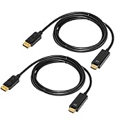 QINGLER Displayport to HDMI Cable 6 Feet 2-Pack, Display Port (DP) to HDMI Adapter Male to Male C...