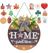 Interchangeable Welcome Sign for Front Door with 14 Changeable Icons, Farmhouse Front Porch Decor...