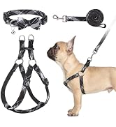 BINGPET Dog Harness Collar Leash Set,Adjustable No Pull Escape Proof Small Dog Harness,Classic Pl...