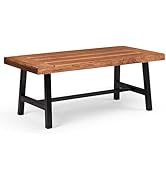 VINGLI Outdoor Wooden Coffee Table with Metal Frame - Heavy Duty 350lbs All-Weather Patio Table, ...