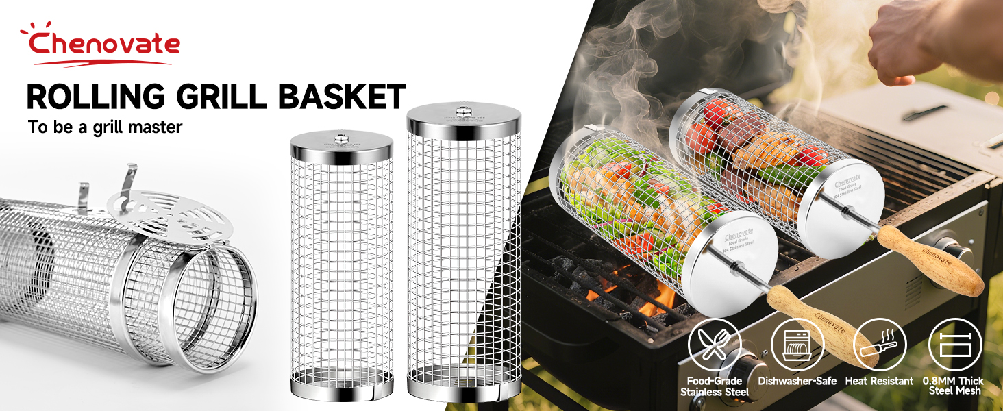 Chenovate—To Be A Grill Master With Rolling Grill Basket
