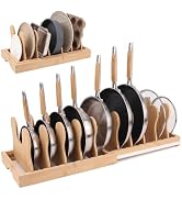 MEKER Pot Lid Holders, Cabinet Organizer for Food Contanier Lid, Bamboo Expandable Bakeware for U...