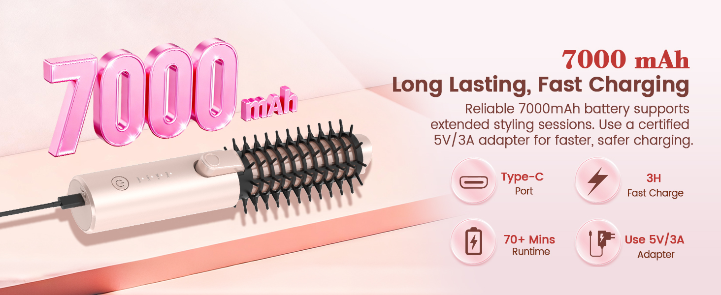 Portable Heated Round Straightener Brush Rechargeable