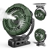 Ausic Portable Misting Clip on Fan, 100ml Camping Stroller Fan with Mist, 5200mAh Outdoor Recharg...