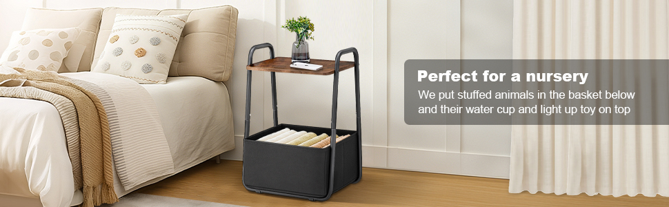 put stuffed animals in the basket and water cup and light up toy on top