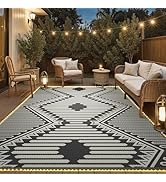 MontVoo Outdoor Rug with Led String Strip Lights 6x9 ft Waterproof Outdoor Patio Rug Mat Reversib...