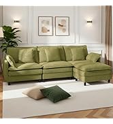 Claiks 110" Modular Sectional Sofa, Cloud Couch with Ottoman, L-Shaped 4-Seater Sofa in Chenille ...