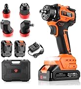 GEARLASSO 21V Brushless Cordless Drill Driver Kit, 5-in-1 Multi-Head System with 2 Batteries and ...