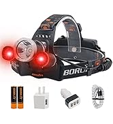 BORUIT RJ-3000 Rechargeabe LED Headlamp 5000 Lumens with Red Light, 3 Modes Super Bright USB Head...