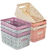 Frcctre 8 Pack Plastic Storage Baskets with Handle, Portable Hollow Desktop Storage Baskets, Stac...