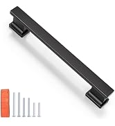 KNOBWELL 10 Pack Matte Black Solid Cabinet Pulls 5 Inch(128mm) Hole Center Kitchen Cabinet Handle...