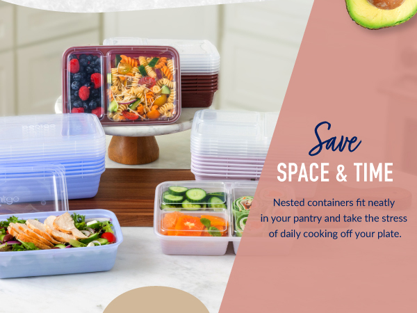 stackable containers, stackable meal prep containers, nested containers, weekly meal prep