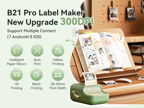 B21 pro label maker, new upgrade 300dpi label printer