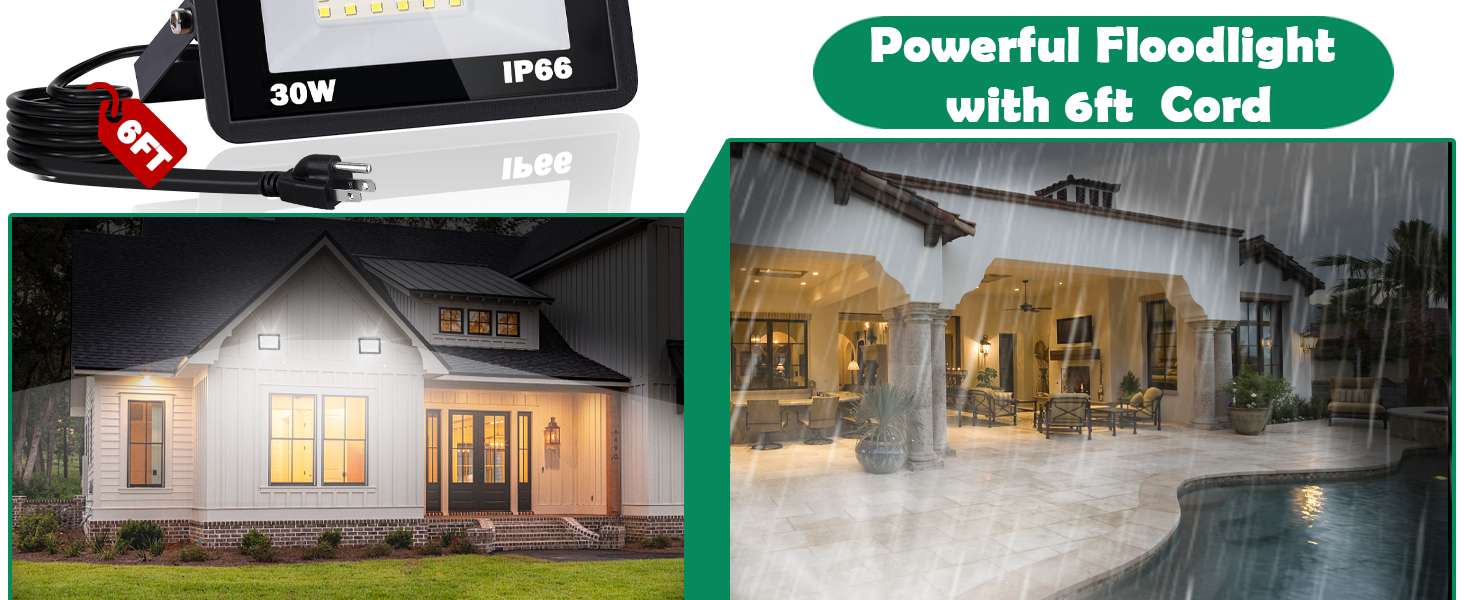 30W LED Flood Light 5000K Daylight White Outdoor Light