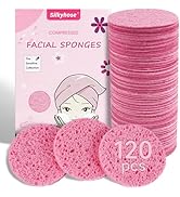 Silkyhose 120-Count Compressed Facial Sponges 100% Natural Cellulose Cosmetic Spa Sponges for Dai...