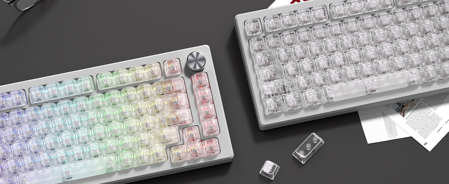White Clear keycaps,Transparent keycaps,Ceramic Jelly Key caps Set,Shine Through keycap Side Printed