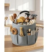 Cleaning Caddy with Handle, 17L Foldable Storage Basket with 6 Pockets, Portable Cleaning Supplie...