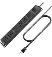HHSOET Wall Mount Magnetic Power Strip, Under Desk 6 Outlet Mountable Socket, Metal Long Heavy Du...