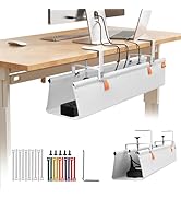 SUREUP9 No Drill Under Desk Cable Management Tray, 28" Cord Organizer with Clamp, Fabric Cable Ma...