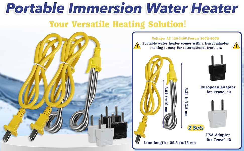Immersion Cup Water Heater 120V-300W, 240V-600W A+1
