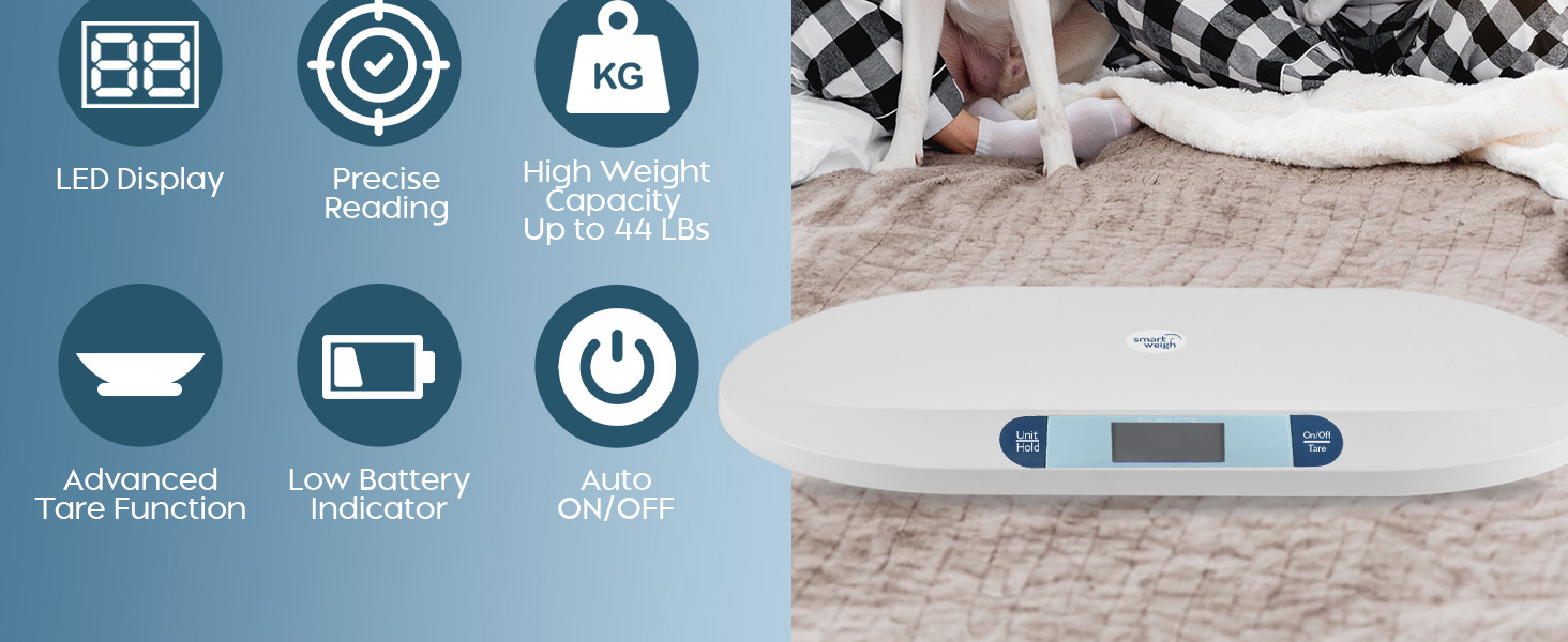 baby scale pet scale led display precise capacity 44lbs tare function low bat indicator auto on off