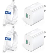 USB C Charger Block,20W 2-Pack Dual Port Fast Charging Charger with 6FT USB C Cable,PD3.0 Wall Pl...