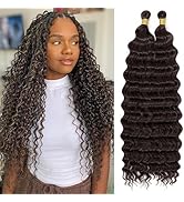 Eerya Long Curly Braiding Hair 18 Inch 2 Packs Dark Brown Ocean Wave Crochet Hair for Black Women...