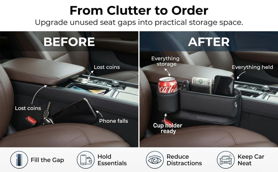 Car Seat Gap Filler Organizer with Cup Holder - Premium Leather
