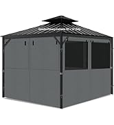 aonear Gazebo Privacy Curtains 10' x 12' with Mosquito Windows, 4-Panels Side Wall with Zipper Un...